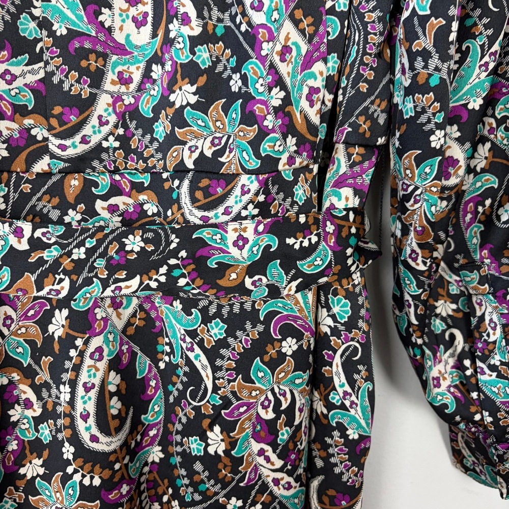 Ann Taylor Floral Belted Shirtdress Button Front Long Sleeve Midi Black Size 2 - Picture 13 of 15